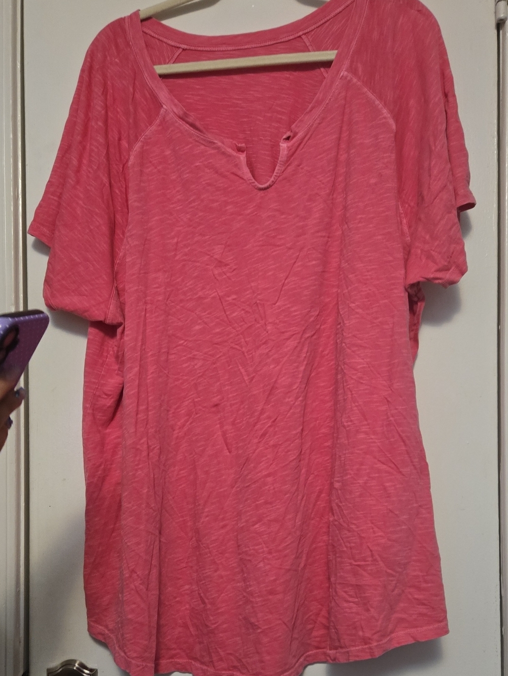 Lane Bryant Coral Pink Short-Sleeve V-Notch Tee